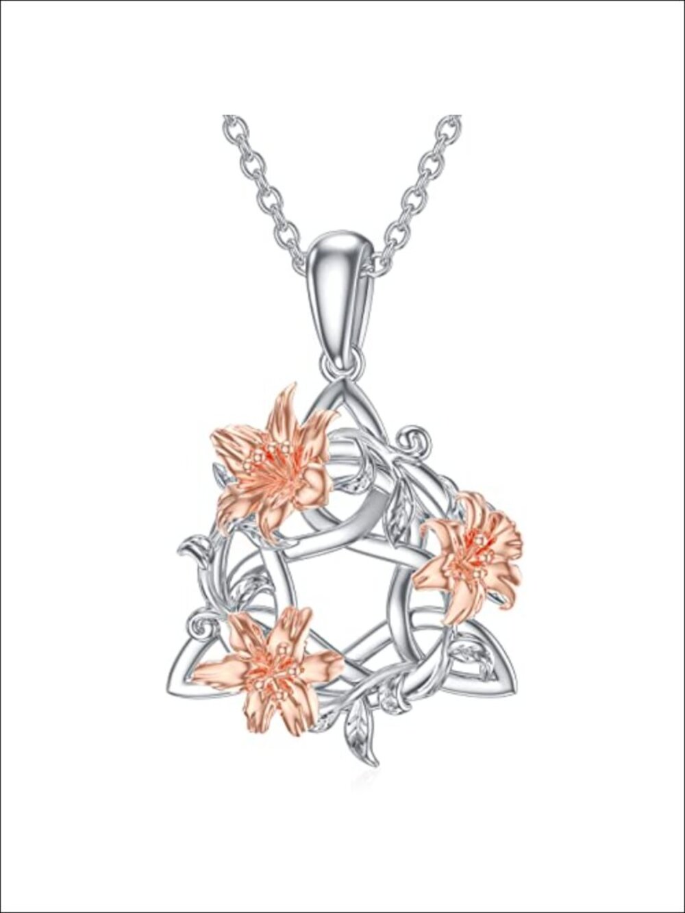 Celtic Knot Necklace 925 Sterling Silver 18K White Gold Plated Triquetra